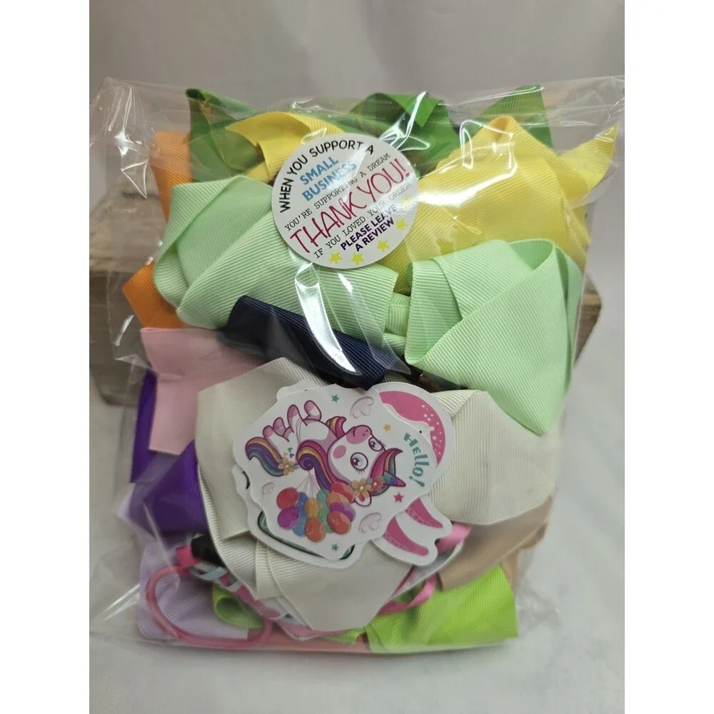 Lot of 16 Girl's Grosgrain Ribbon Large Hair Bows and Hairbands Various Colors